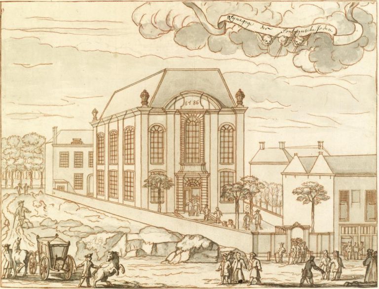 Prent van de Portugese synagoge (1729), door G. van Giessen.