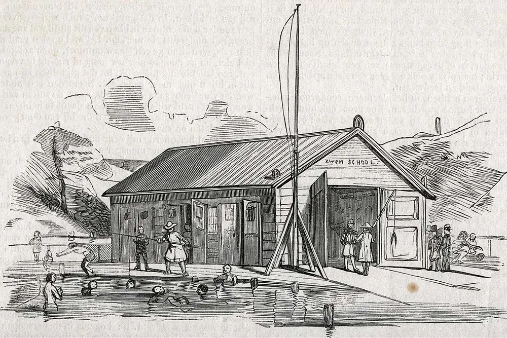 1843 Scheveningen. Eerste zwemschool. Foto Wikipedia.